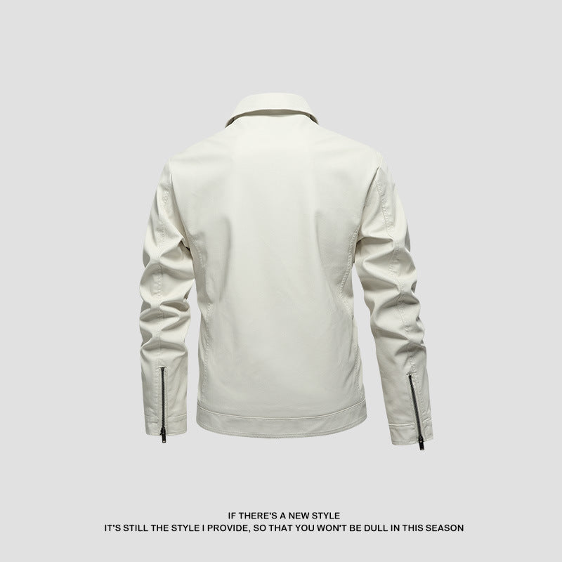 Men's fashionable synthetic leather jacket with classic cut and practical pockets Lisslune