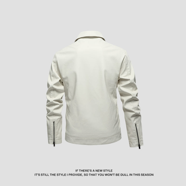 Men's fashionable synthetic leather jacket with classic cut and practical pockets Lisslune