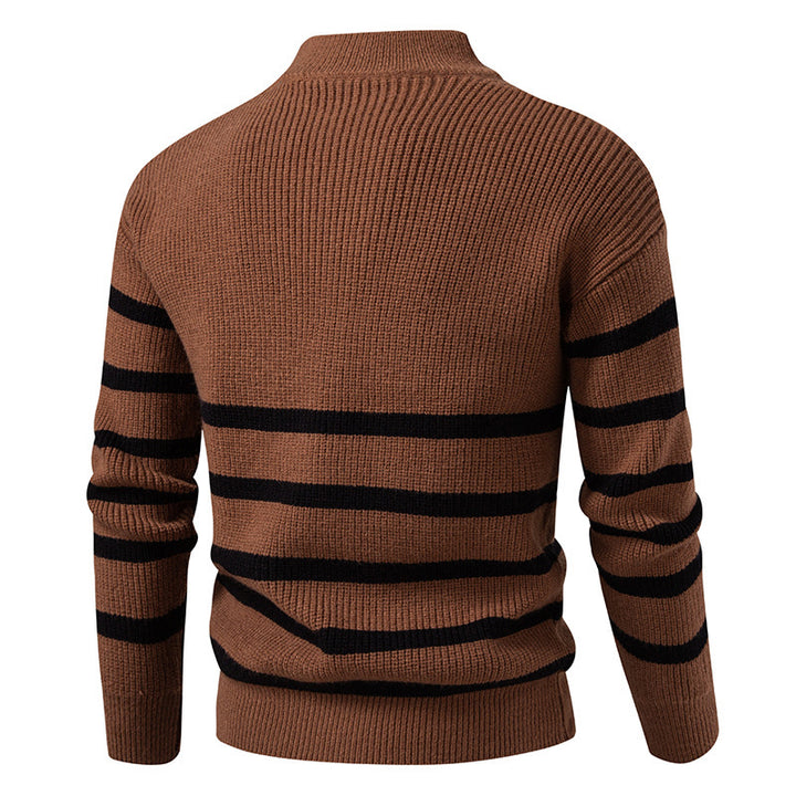 Men's knitted sweater with modern half-zip and striped design Lisslune