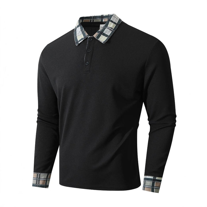 Men's Long Sleeve Polo Shirt with Stylish Check Pattern Lisslune