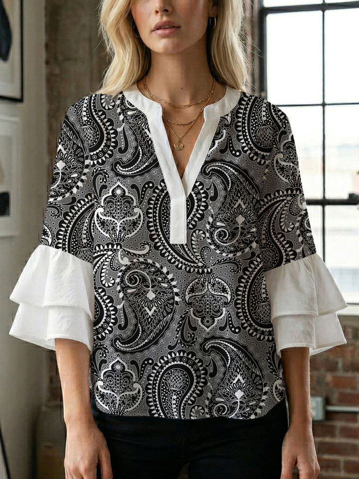 Women's blouse with voluminous wing sleeves and intense leaf pattern Lisslune