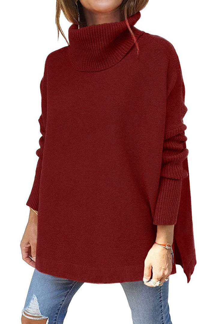 Damen Oversize Rollkragenpullover mit Strukturiertem Strickdesign Lisslune