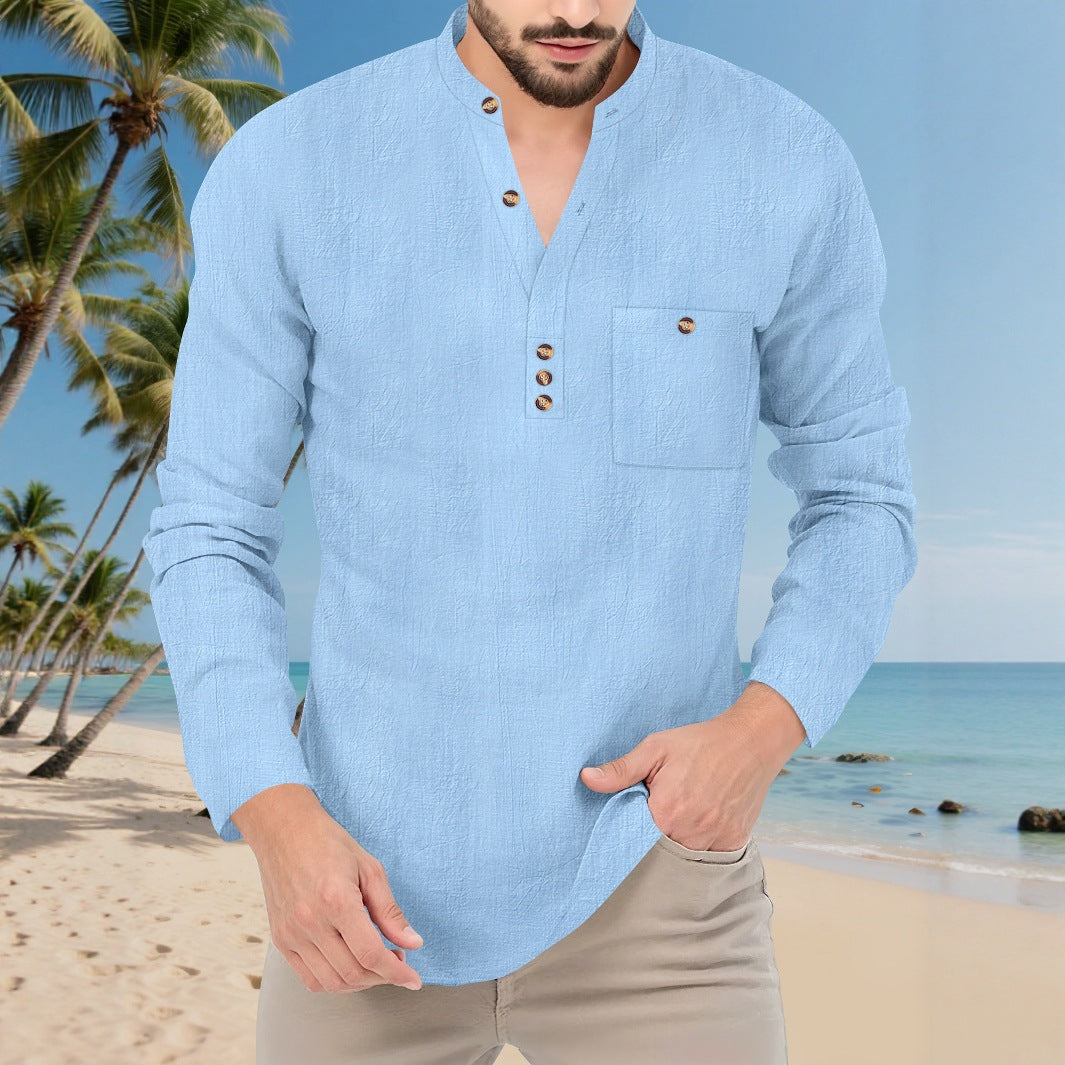 Men's shirt in a casual style with a trendy stand-up collar and elegant buttons Lisslune