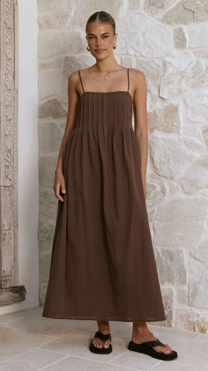 Women's maxi dress with gathered bodice and spaghetti straps Lune London