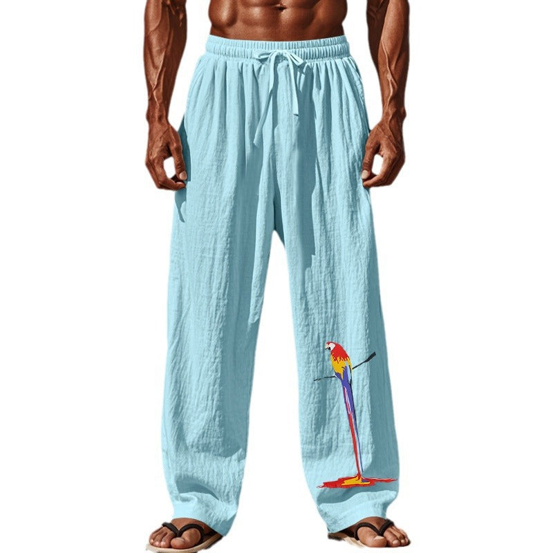 Men's Lightweight Beach Sandal Pants with Elastic Waistband and Colorful Print Lisslune