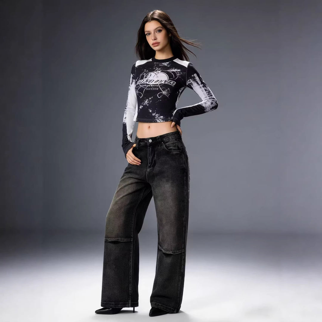 Damen Schlagjeans mit weitem Bein und modischen Waschungseffekten Lisslune
