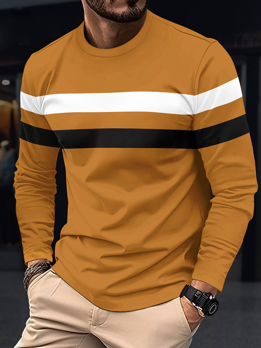 Men's fashionable long-sleeve shirt with sporty stripes Lisslune
