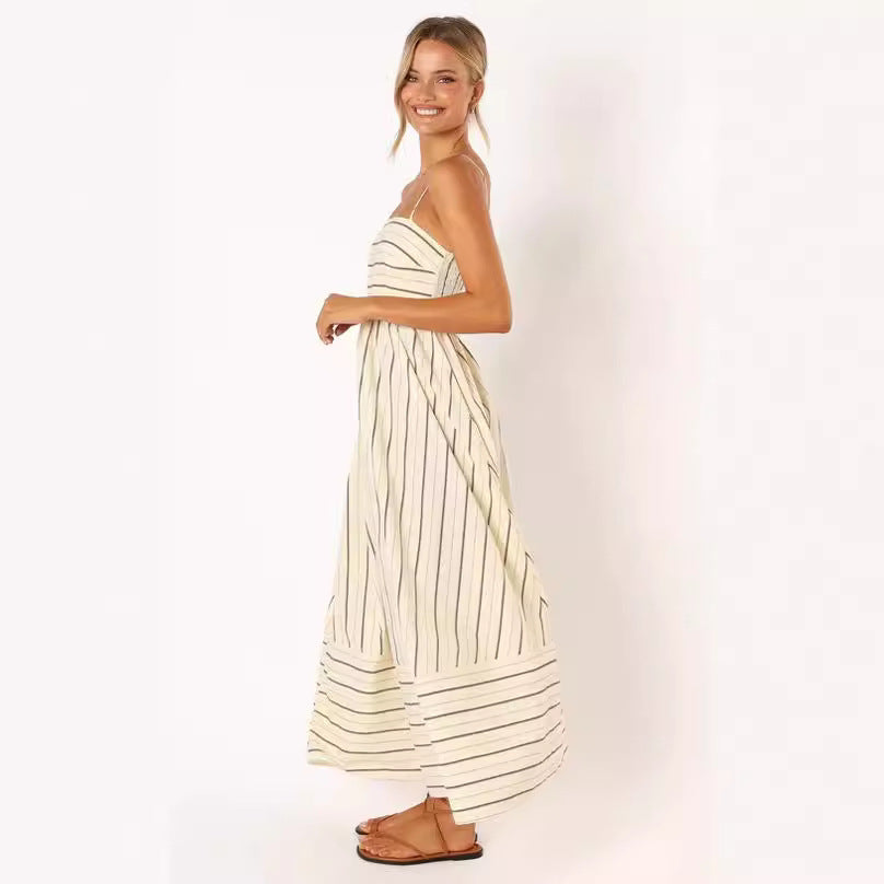 Women’s maxi dress with narrow spaghetti straps and elegant horizontal stripes Lune London
