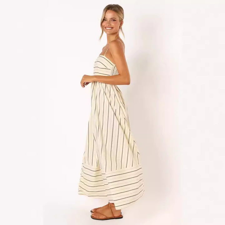 Women’s maxi dress with narrow spaghetti straps and elegant horizontal stripes Lune London