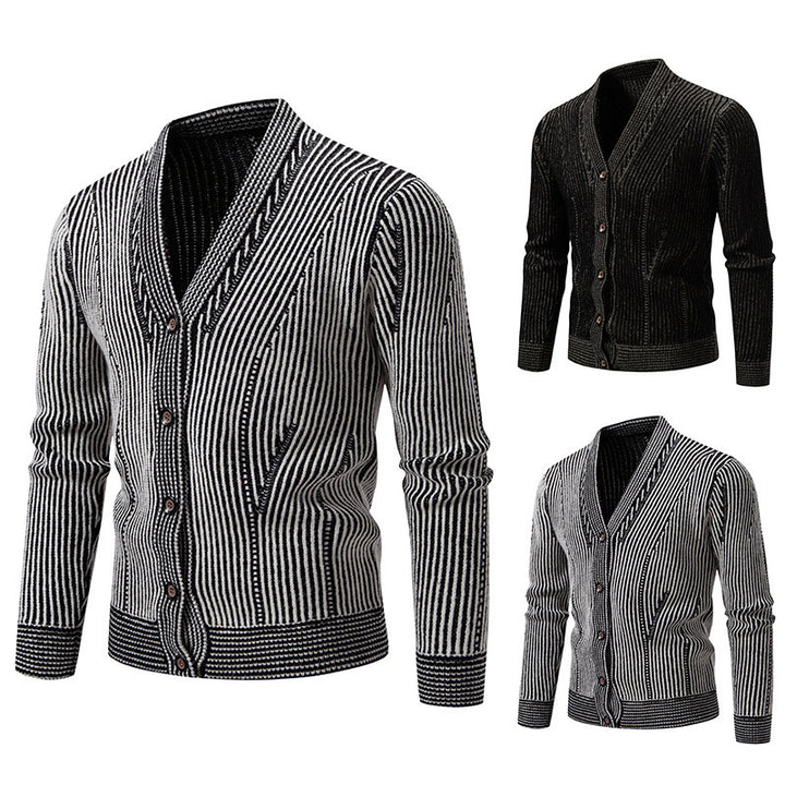 Men's elegant cardigan with V-neck and fine cable pattern Lisslune