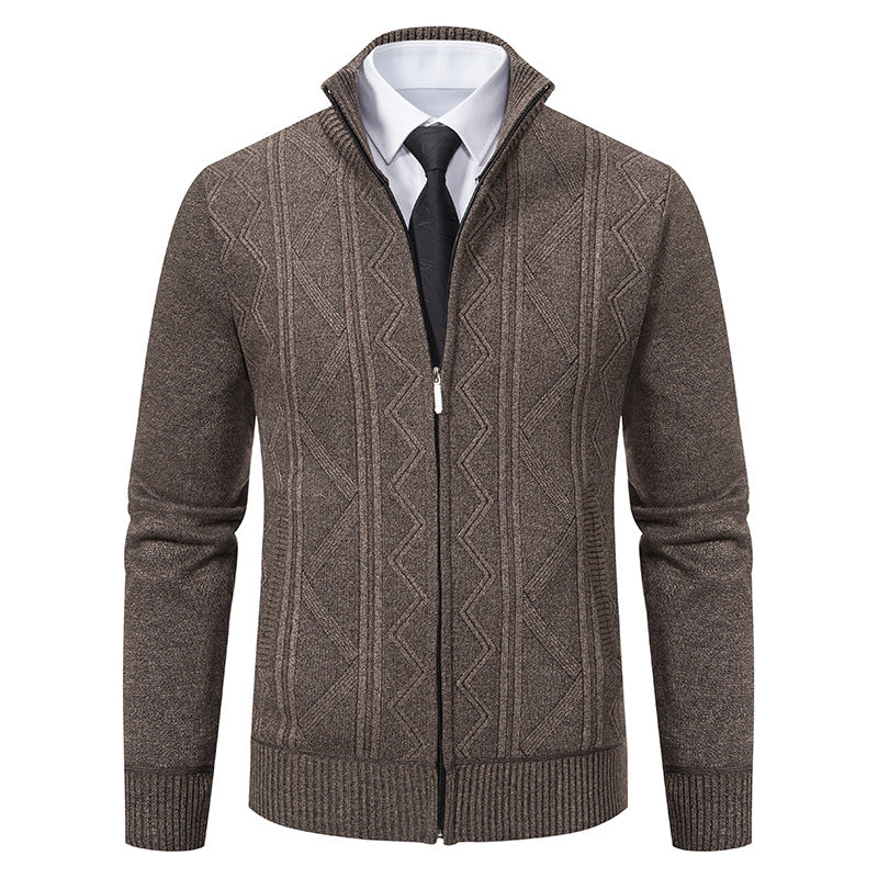 Men's cardigan with modern cable pattern and stand-up collar Lisslune