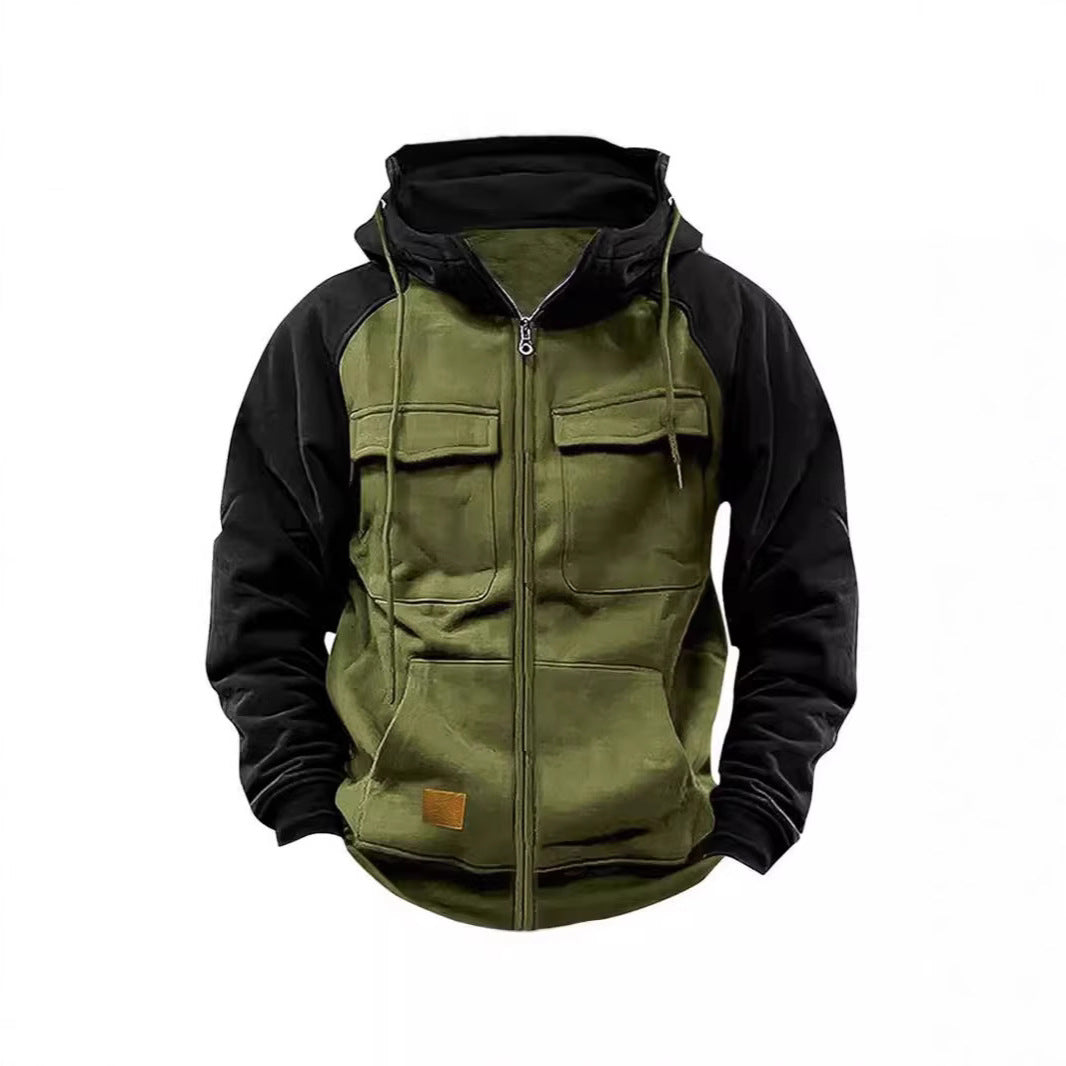 Men's hooded jacket with practical front utility pockets and high collar Lisslune