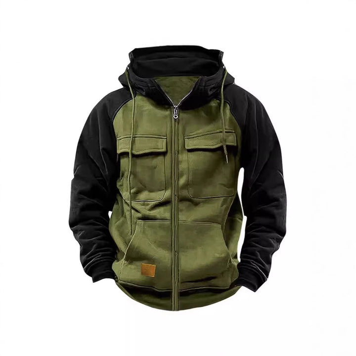 Men's hooded jacket with practical front utility pockets and high collar Lisslune
