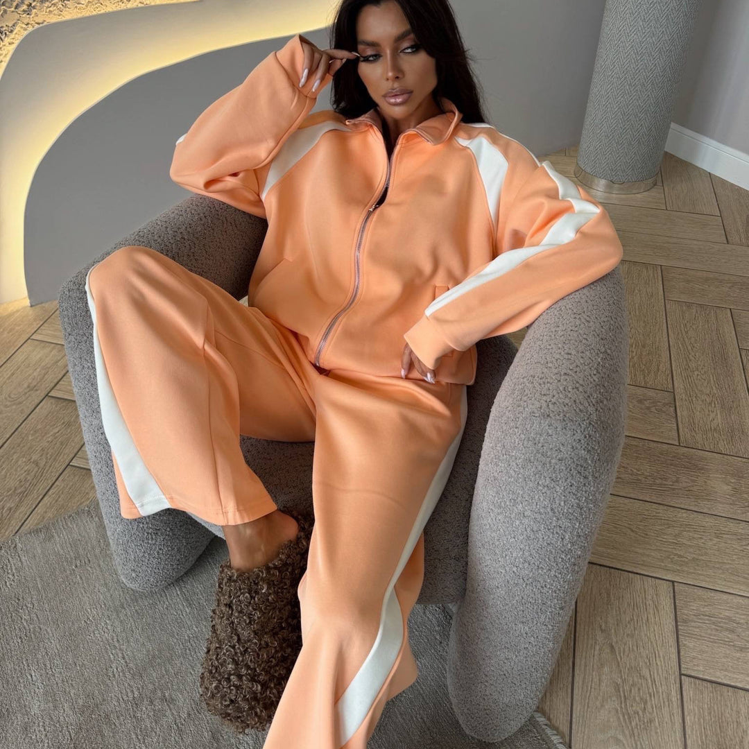Women's sporty tracksuit with modern zipper and side stripes Lisslune