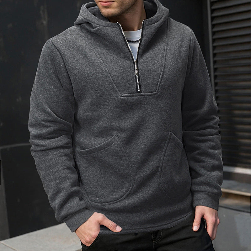 Men's sporty hoodie with high collar and practical zippers Lisslune