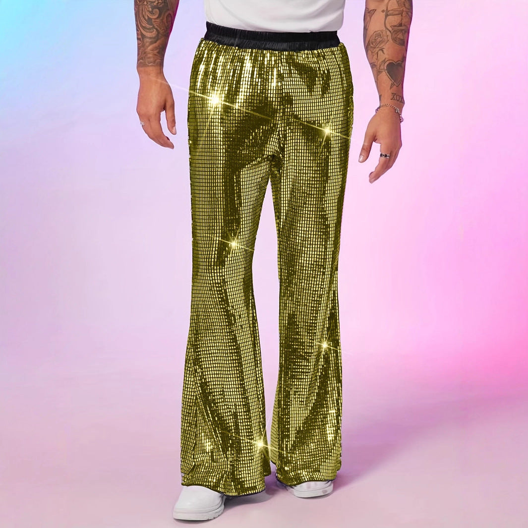 Men's shimmering sequin trousers in extravagant disco style Lisslune