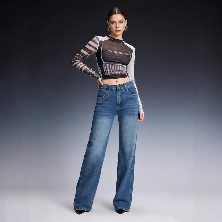 Damen weite Denim-Hosen mit hohem Bund und lässigem Schnitt Lisslune