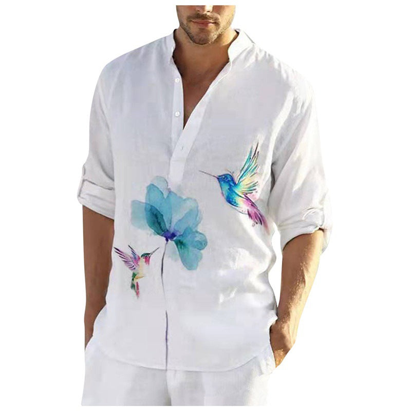 Men's linen shirt with unique feather design and button-down collar Lisslune