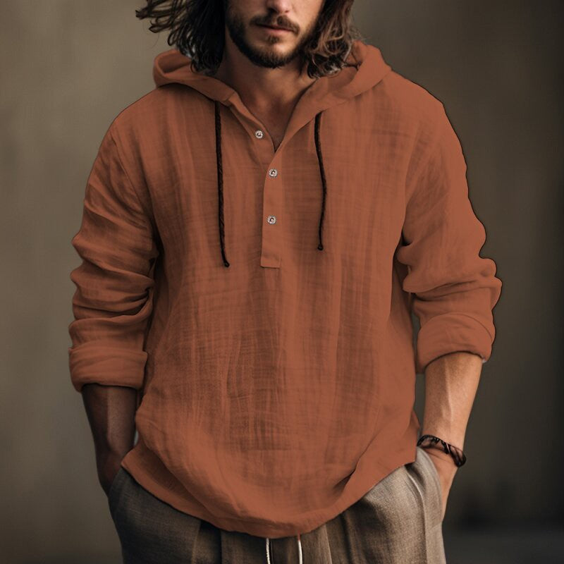 Men's casual hoodie with button placket and breathable cotton fabric Lisslune