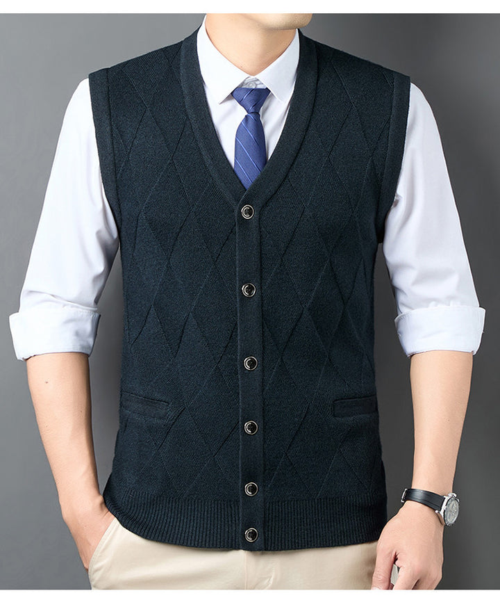 Men's knit vest with V-neck and classic diamond pattern Lisslune