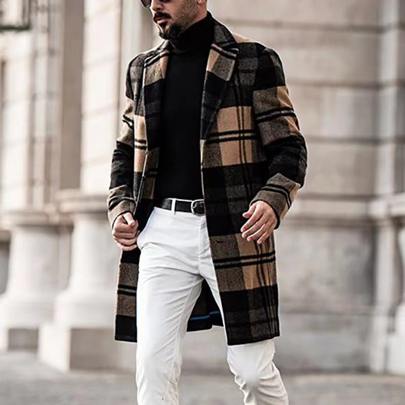 Men's elegant shawl coat in classic check design Lisslune