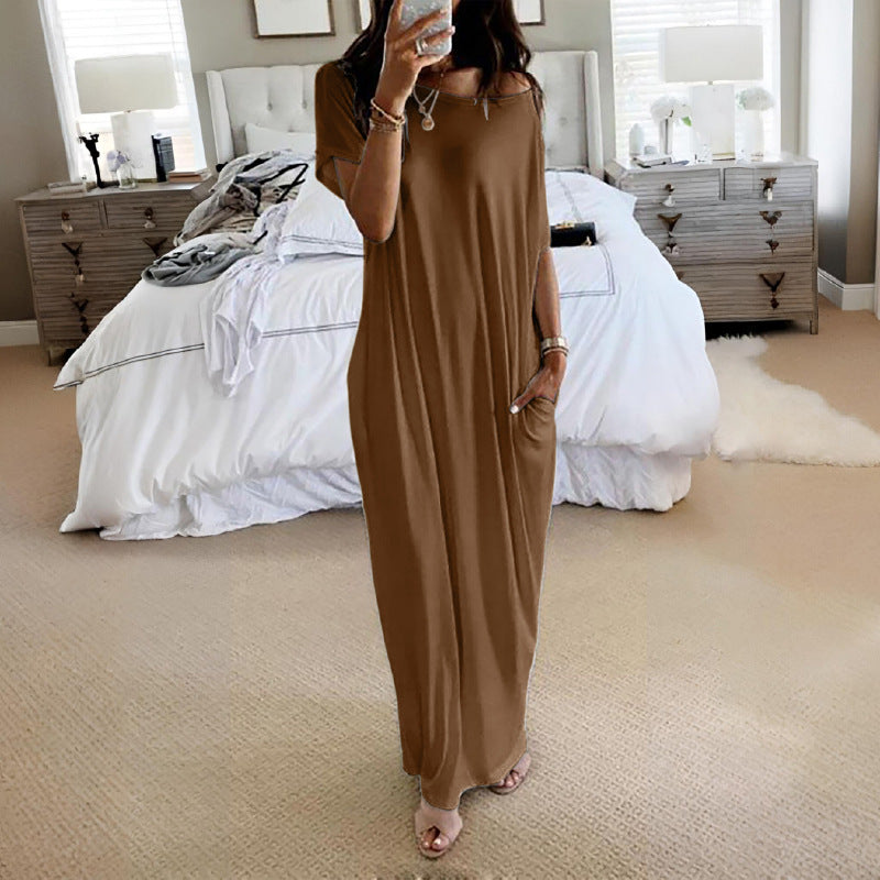 Ladies Loose Maxi Dress with Animal Print and Side Pockets Lisslune