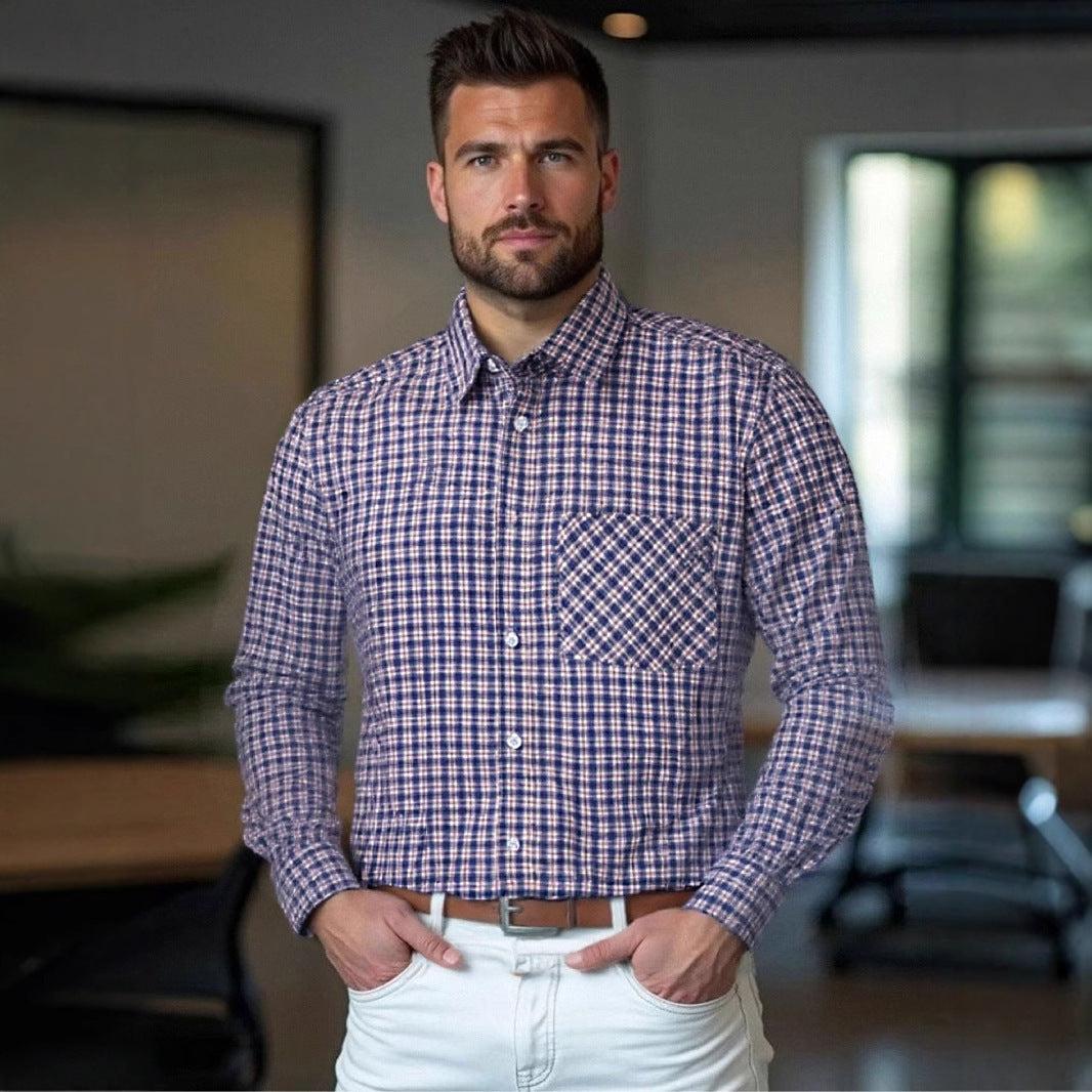 Men's checkered long sleeve shirt with chest pocket and modern fit Lisslune