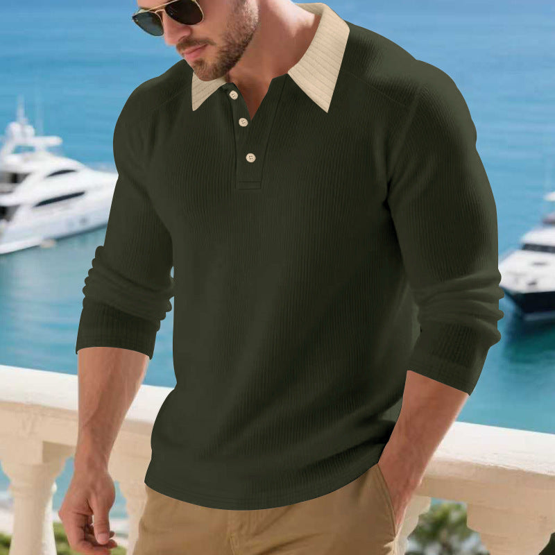 Men's long-sleeved polo shirt with textured collar Lisslune