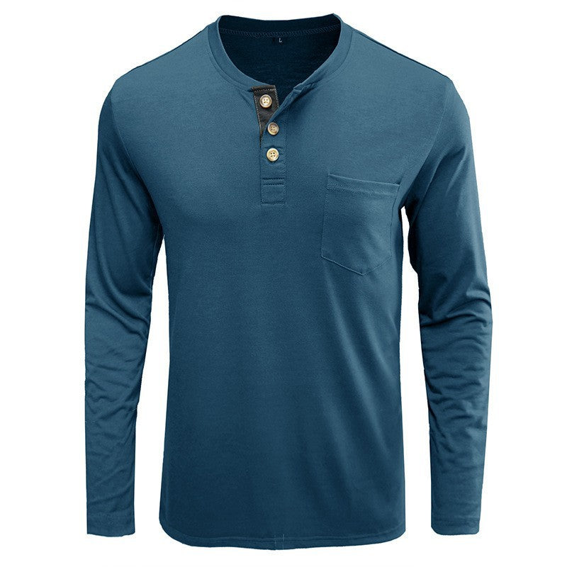 Men's long-sleeve shirt with modern Henley collar and chest pocket Lisslune