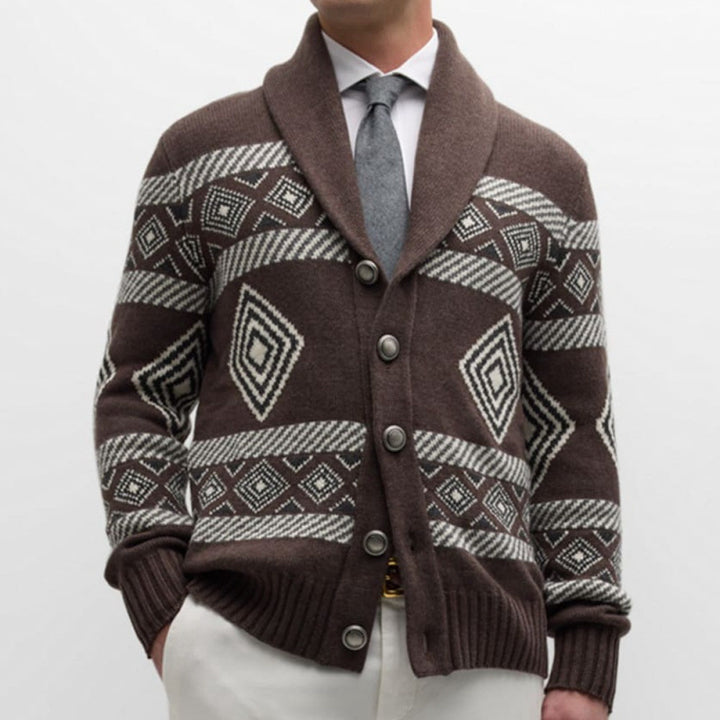 Men's cardigan with modern graphic pattern and classic collar Lisslune