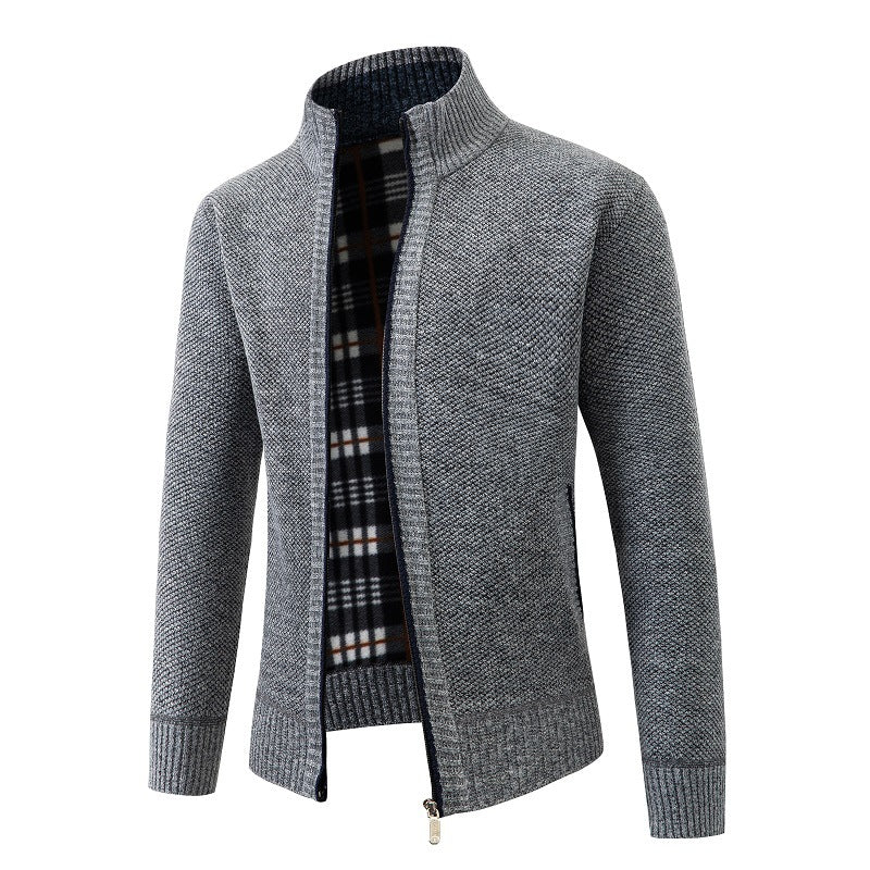 Men's cardigan with modern stand-up collar and practical side pockets Lisslune