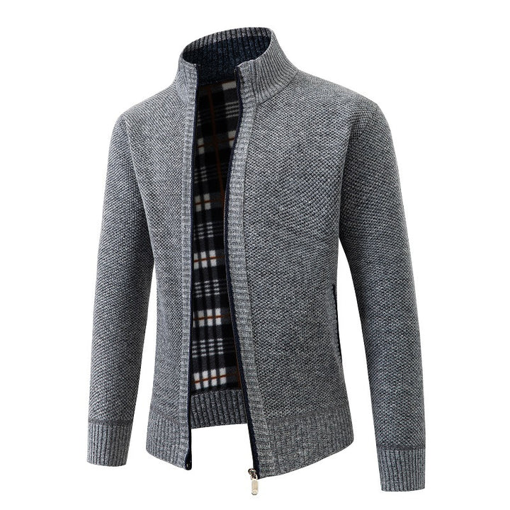 Men's cardigan with modern stand-up collar and practical side pockets Lisslune