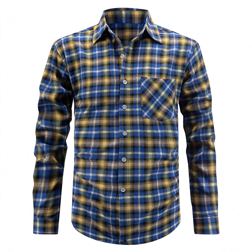 Men's Casual Long Sleeve Shirt in Modern Check Pattern Lisslune