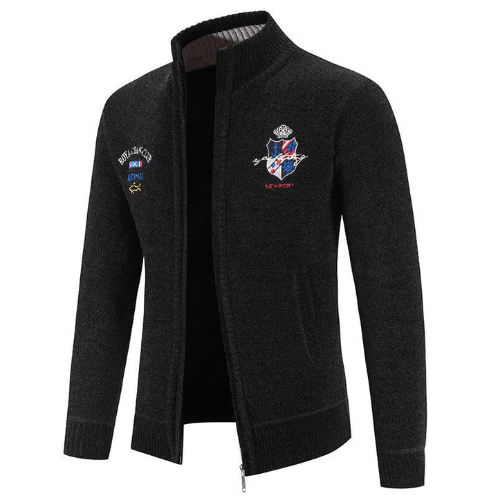 Men's fashionable cardigan with high collar and intricate embroidery Lisslune