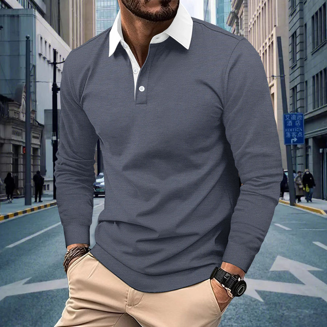 Men's long sleeve polo shirt with modern collar and comfortable fit Lisslune