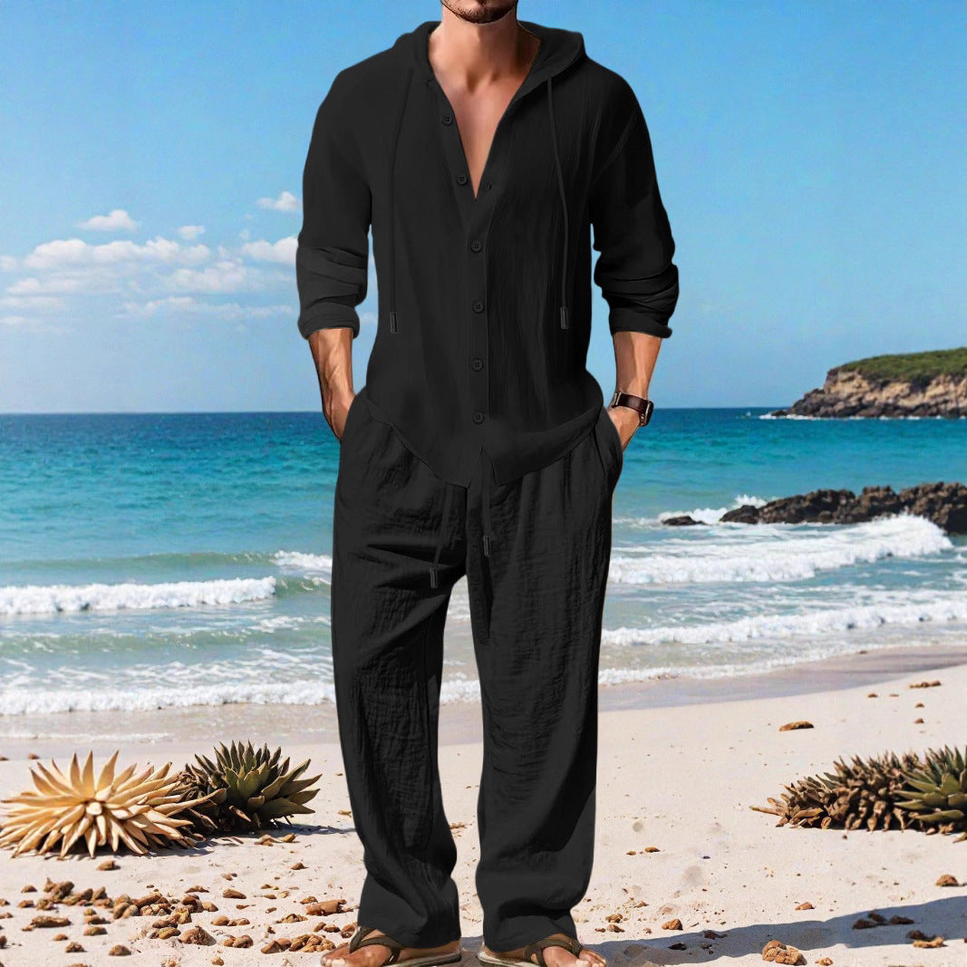 Men's casual knit suit with practical drawstring and modern collar Lisslune