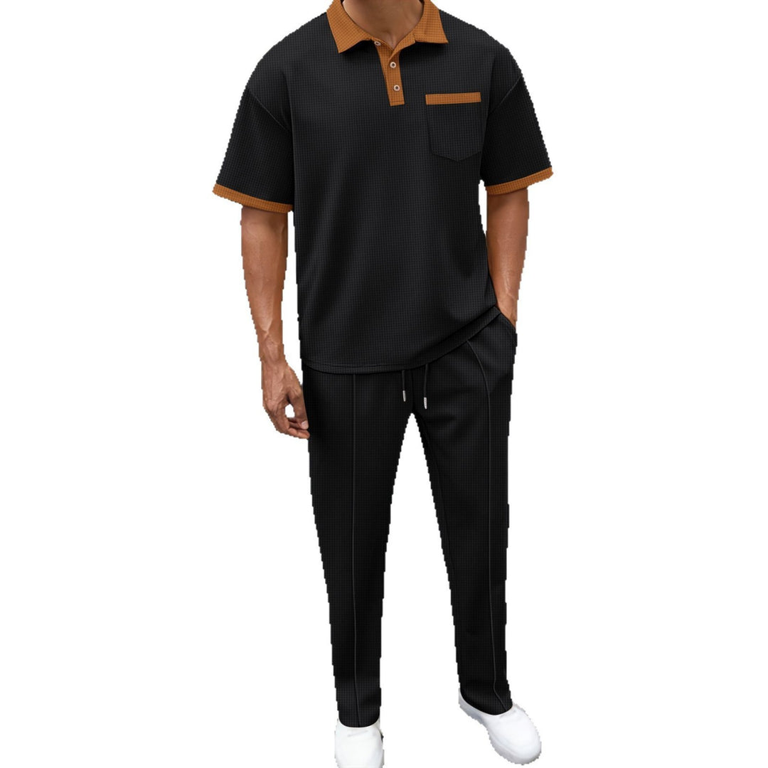 Men's elegant leisure set with textured polo shirt and comfortable pants Lisslune