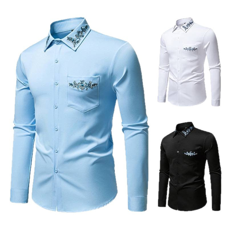Men's Elegant Shirt with Floral Design and Subtle Stand Collar Lisslune