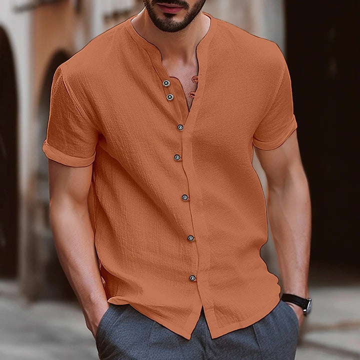 Men's Short Sleeve Shirt with Fashionable Henley Neck Lisslune