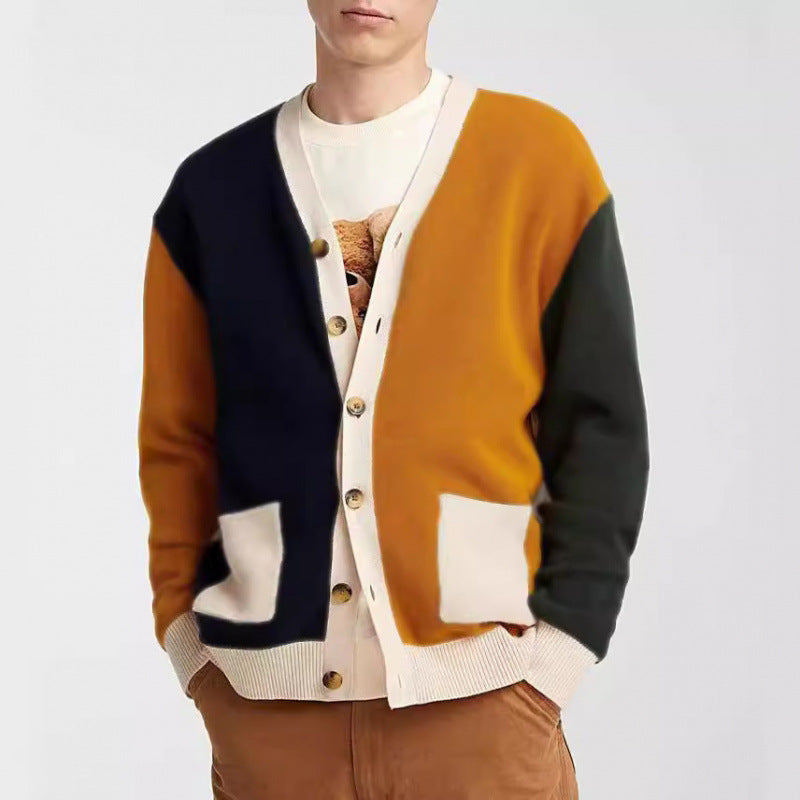 Men's knit cardigan with modern color block details and practical pockets Lisslune