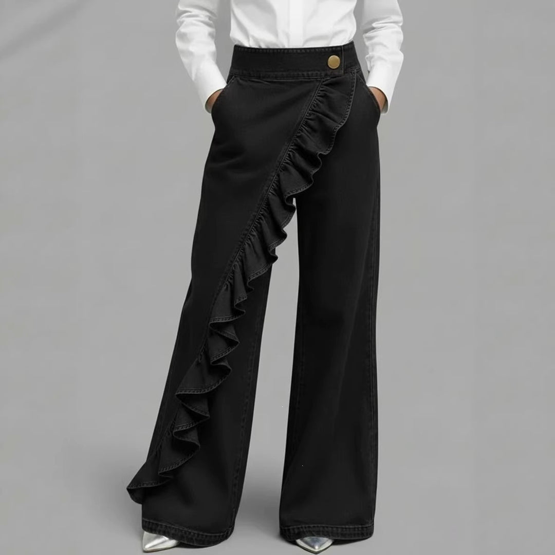 Women's Wide Jeans Pants with Ruffle Detail Lisslune