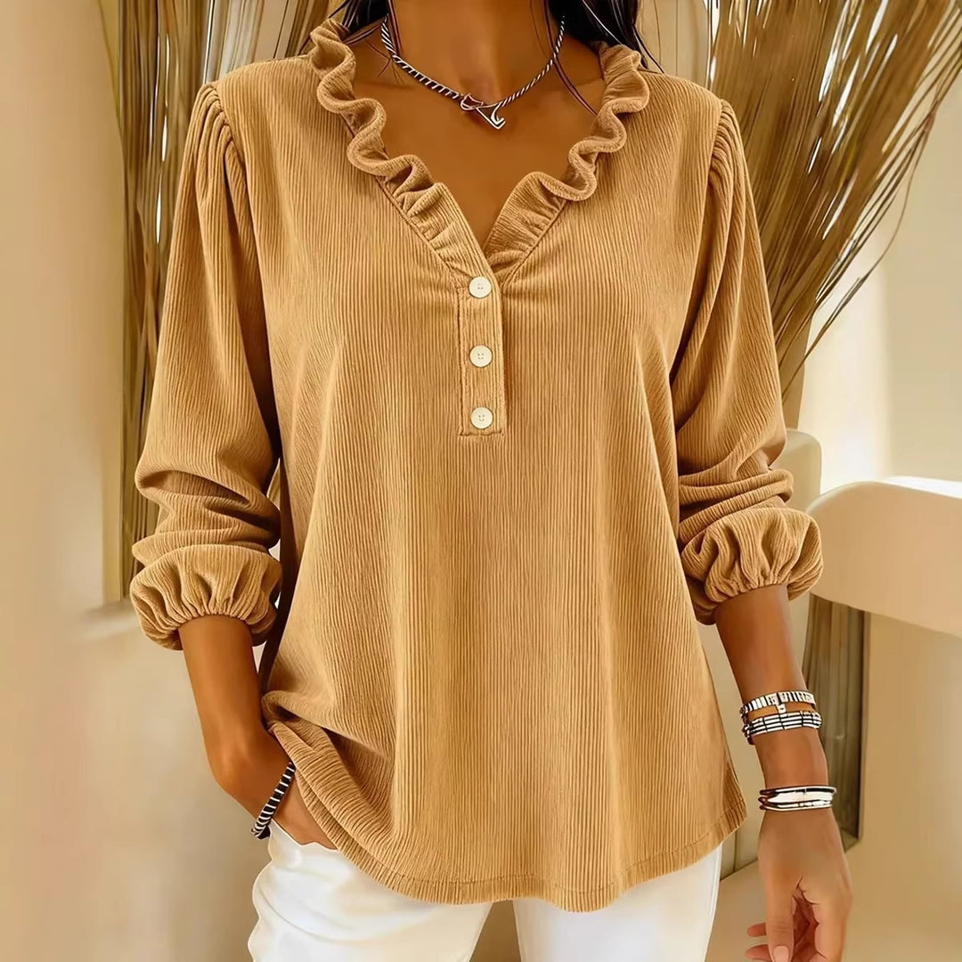 Women's ruffle blouse with button placket and 3/4 sleeves Lisslune