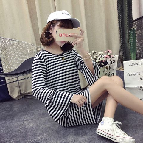 Women's striped mini dress with voluminous sleeves Lisslune