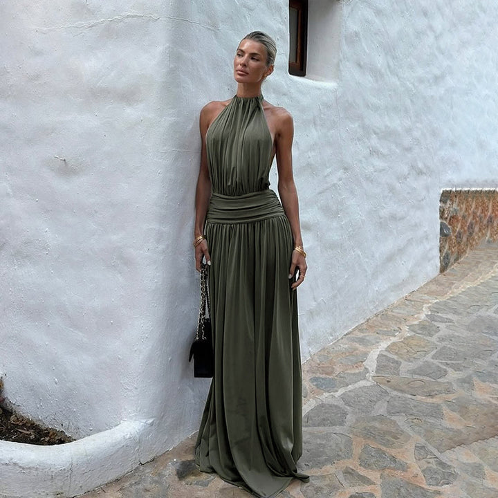 Women's elegant max dress with high-quality halter neck design and flowing fabric