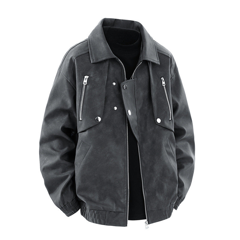 Men's Stylish Faux Leather Jacket with Practical Zip Pockets Lisslune