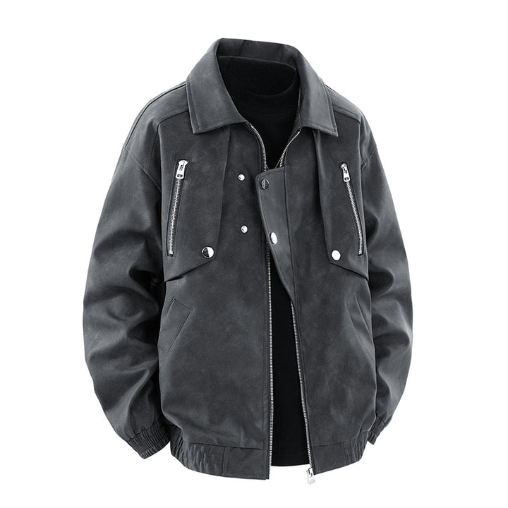 Men's Stylish Faux Leather Jacket with Practical Zip Pockets Lisslune