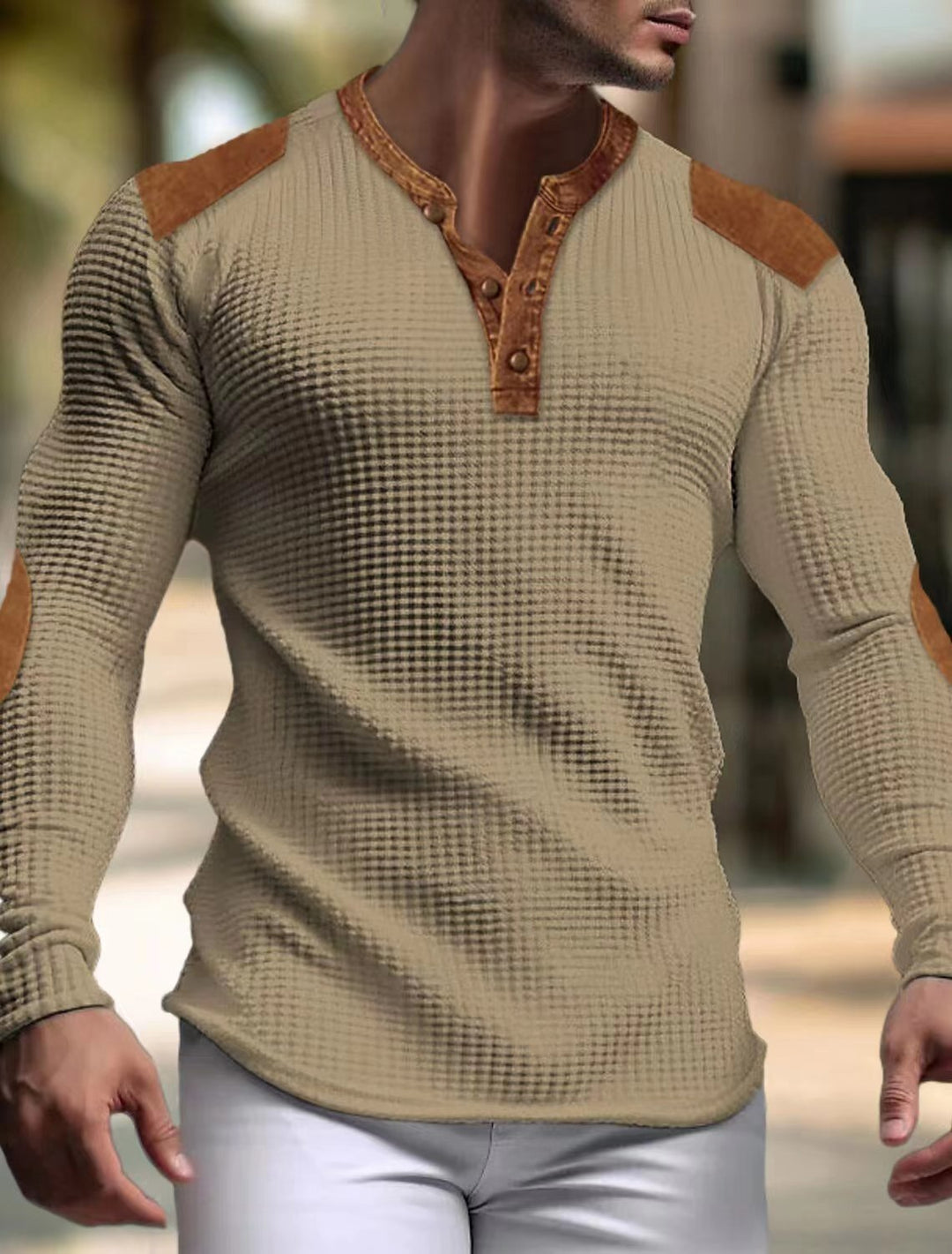Men's long-sleeve shirt with textured design and contrast accents Lisslune