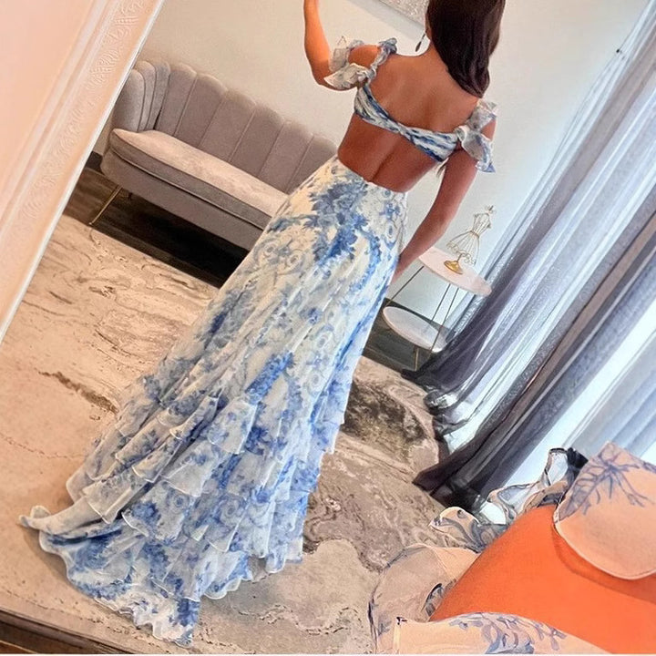 Women's Romantic Maxi Dress with Ruffle Details and Floral Design Lisslune