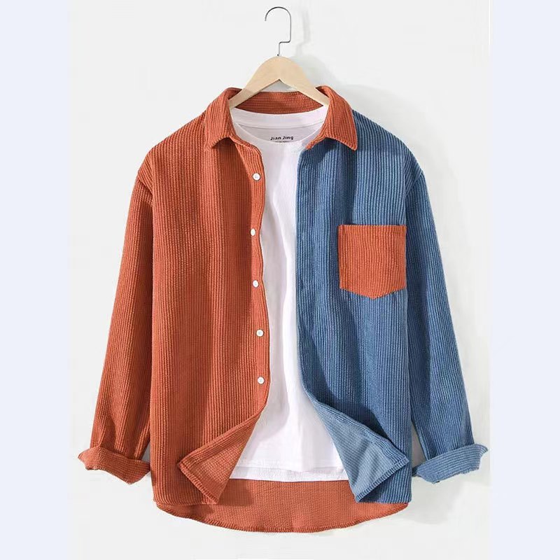 Men's cord shirt with textured fabric and patch breast pocket Lisslune