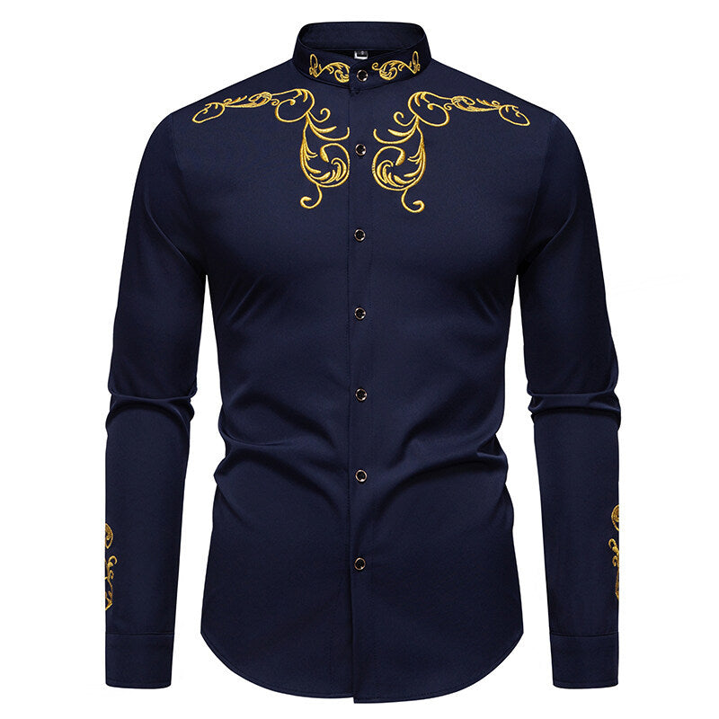 Men's Long Sleeve Shirt with Elegant Embroidery Design Lisslune